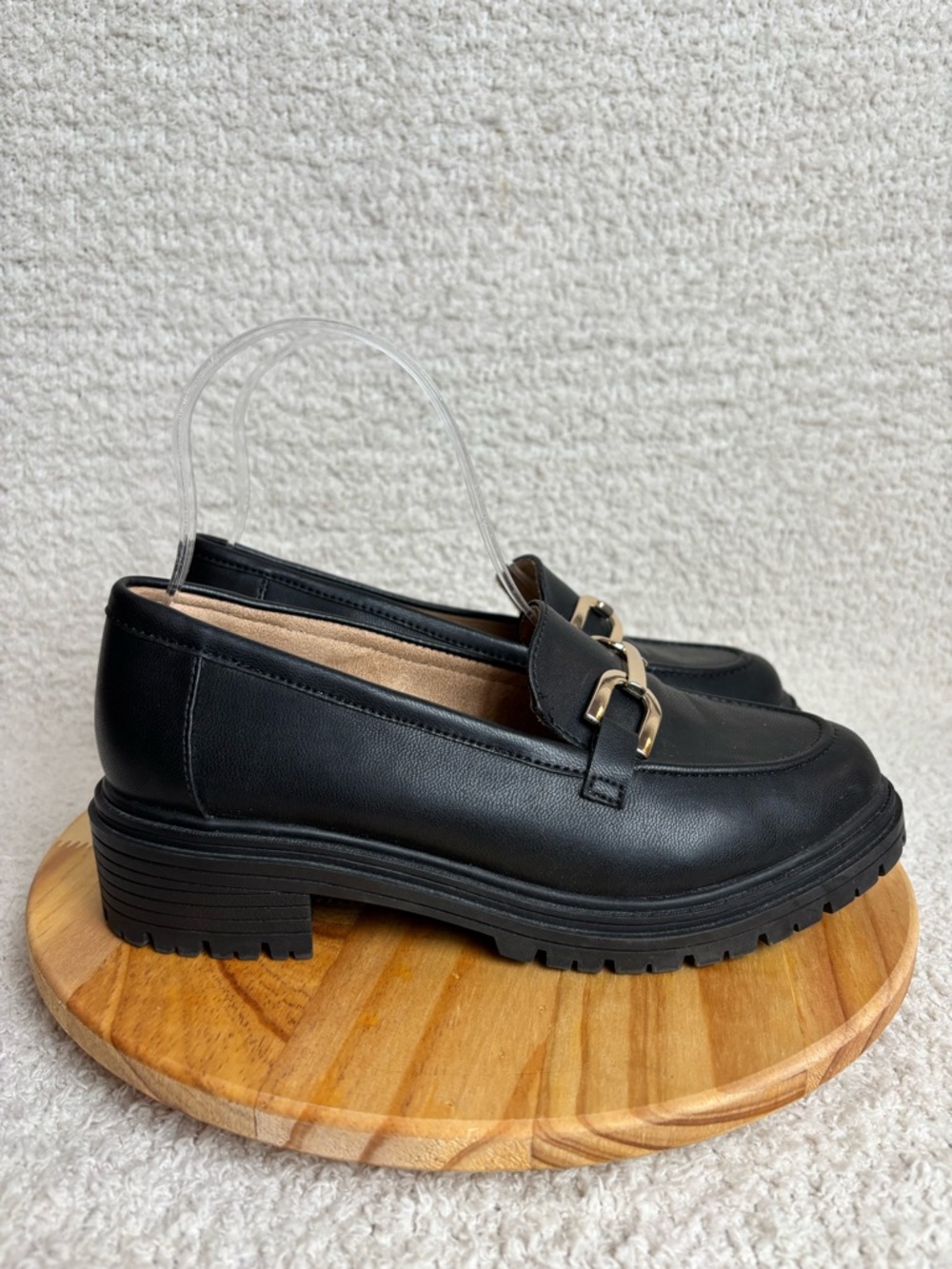 Rachel Zoe Shoes Womens 6.5 Black Mila Slip On Chunky Horse Bit Lug Sole Loafer